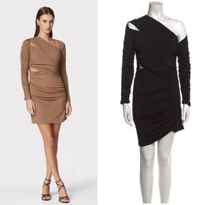 Hervé Léger Ruched Jersey Asymmetric Mini Dress Jersey Long Sleeve Black Small